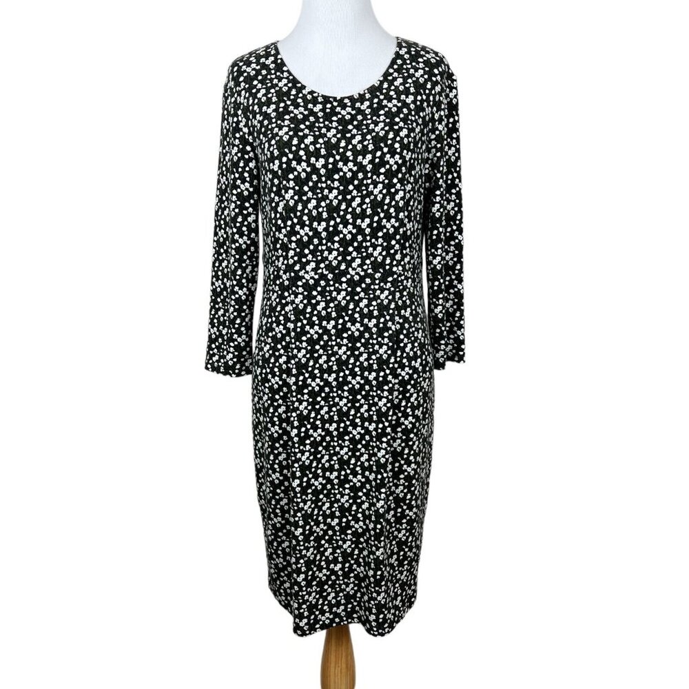 Max Mara Weekend Dress Womens Medium Black Green Floral Sheath Stretch Knit Knee